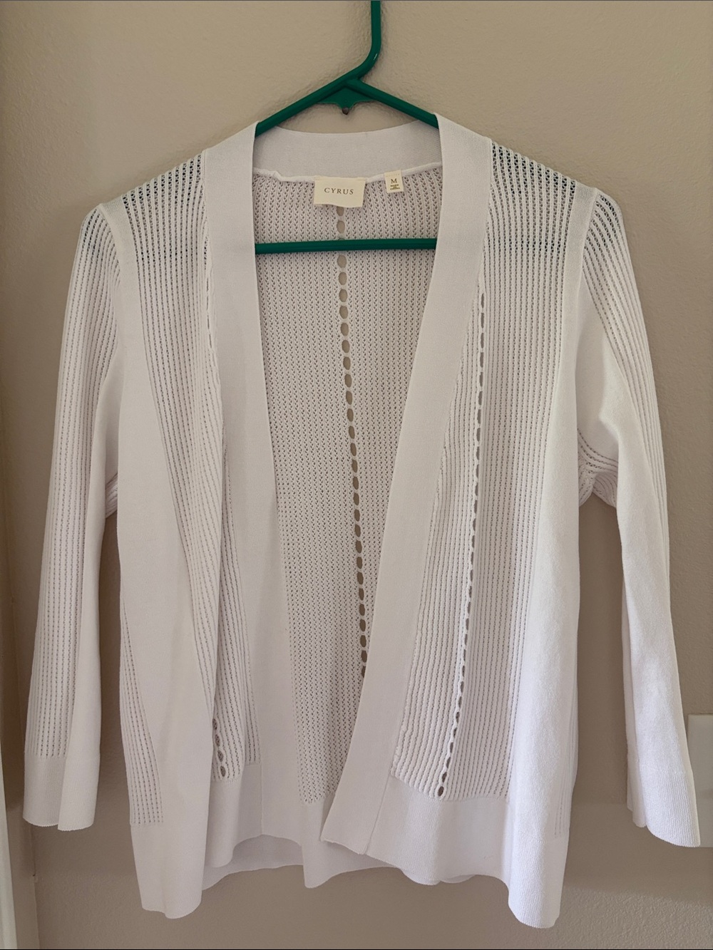 Cyrus White Open-Front Lightweight Knit Cardigan